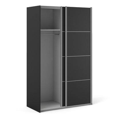 Verona Sliding Door Wardrobe 120cm in Black Matt with Black Matt Doors with 2 Shelves