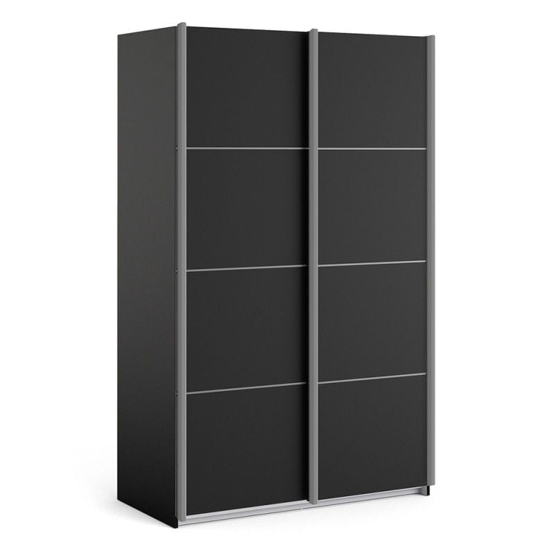 Verona Sliding Door Wardrobe 120cm in Black Matt with Black Matt Doors with 2 Shelves