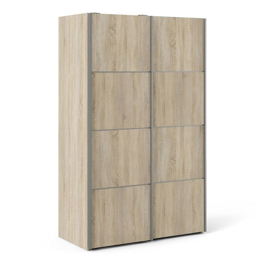 Verona Sliding Door Wardrobe 120cm in Oak with Oak Doors with 2 Shelves