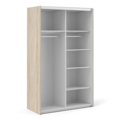 Verona Sliding Door Wardrobe 120cm in Oak with Oak Doors with 5 Shelves