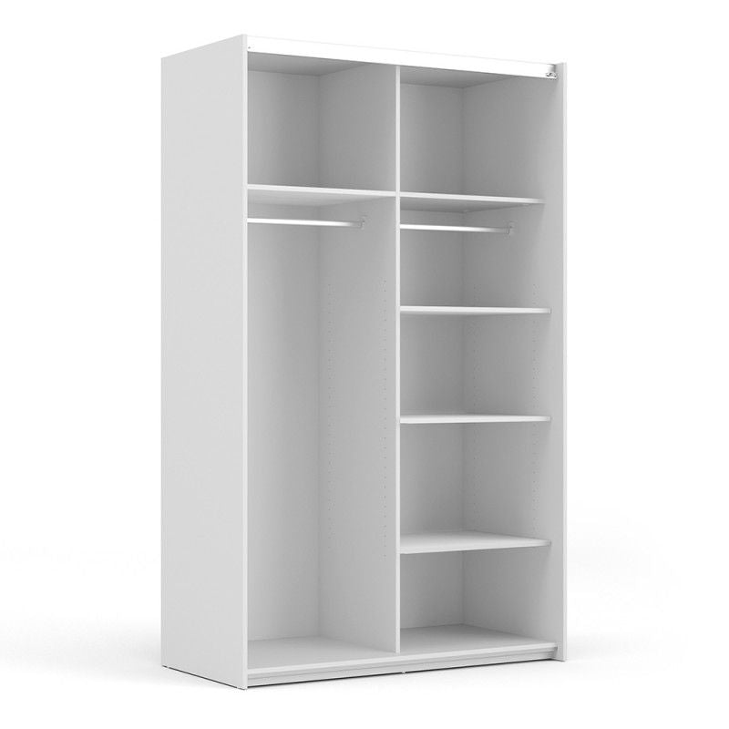 Verona Sliding Door Wardrobe 120cm in White With Oak Doors with 5 Shelves