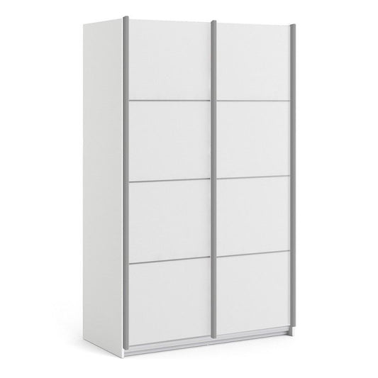 Verona Sliding Door Wardrobe 120cm in White with White Doors with 2 Shelves