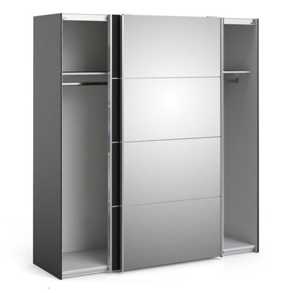 Verona Sliding Door Wardrobe 180cm Black Matt with Black Matt and Mirror Doors with 2 Shelves