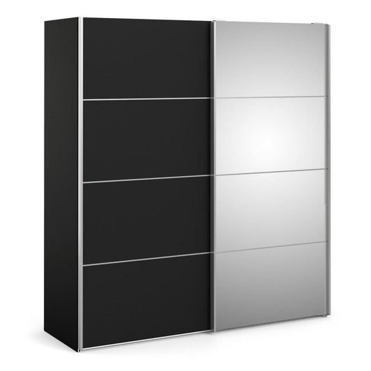 Verona Sliding Door Wardrobe 180cm in Black Matt with Black Matt and Mirror Doors with 5 Shelves