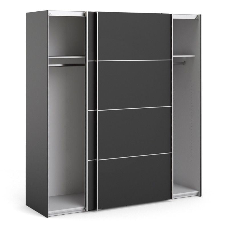 Verona Sliding Door Wardrobe 180cm in Black Matt with Black Matt Doors with 2 Shelves