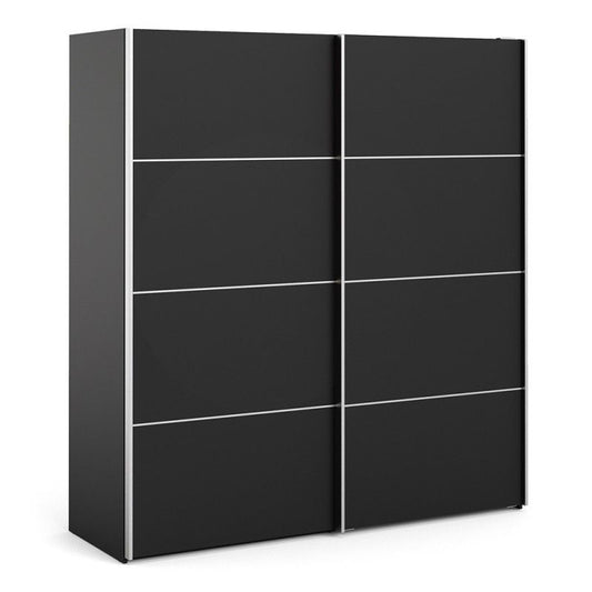 Verona Sliding Door Wardrobe 180cm in Black Matt with Black Matt Doors with 2 Shelves