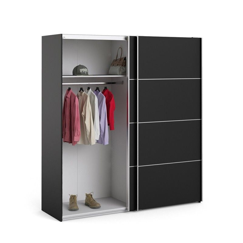 Verona Sliding Door Wardrobe 180cm in Black Matt with Black Matt Doors with 5 Shelves