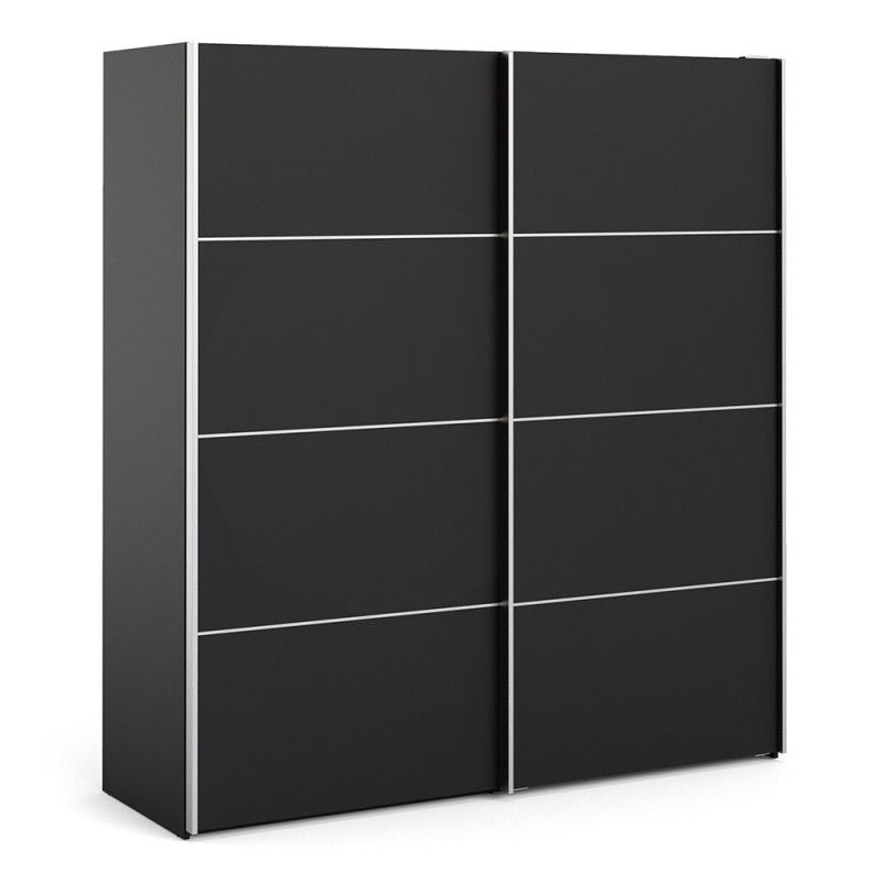 Verona Sliding Door Wardrobe 180cm in Black Matt with Black Matt Doors with 5 Shelves