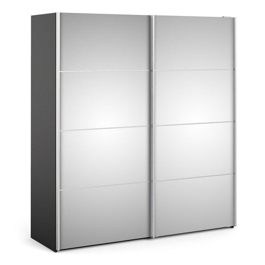 Verona Sliding Door Wardrobe 180cm in Black Matt with Mirror Doors with 2 Shelves