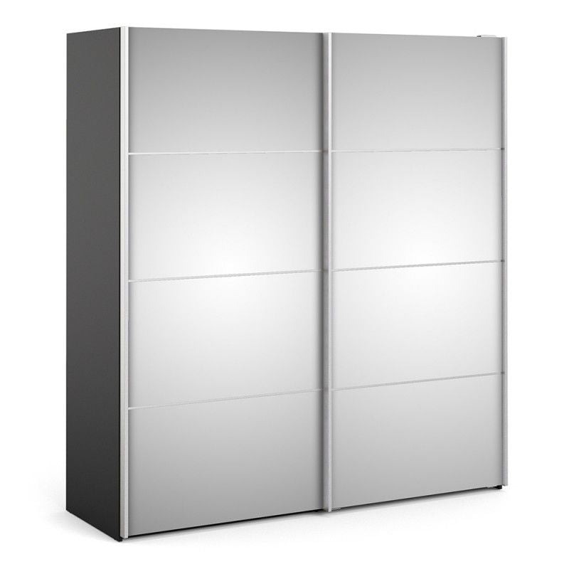 Verona Sliding Door Wardrobe 180cm in Black Matt with Mirror Doors with 5 Shelves