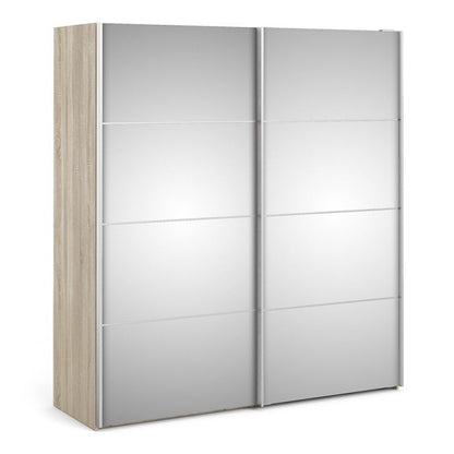 Verona Sliding Door Wardrobe 180cm in Oak with Mirror Doors with 2 Shelves