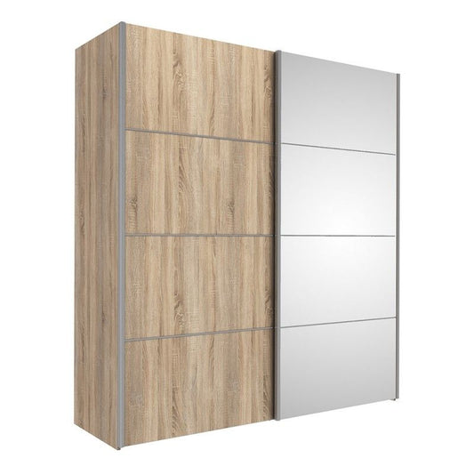 Verona Sliding Door Wardrobe 180cm in Oak with Oak and Mirror Doors with 2 Shelves