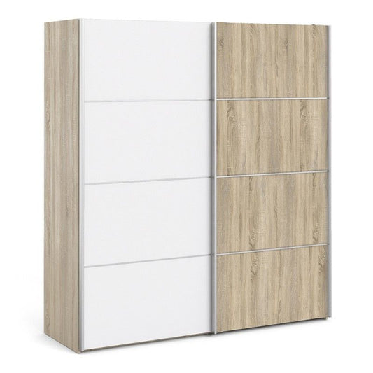 Verona Sliding Door Wardrobe 180cm in Oak with White and Oak doors with 2 Shelves