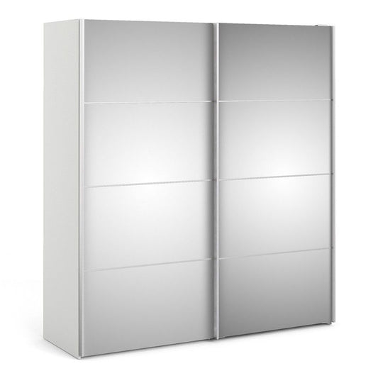 Verona Sliding Door Wardrobe 180cm in White with Mirror Doors with 2 Shelves