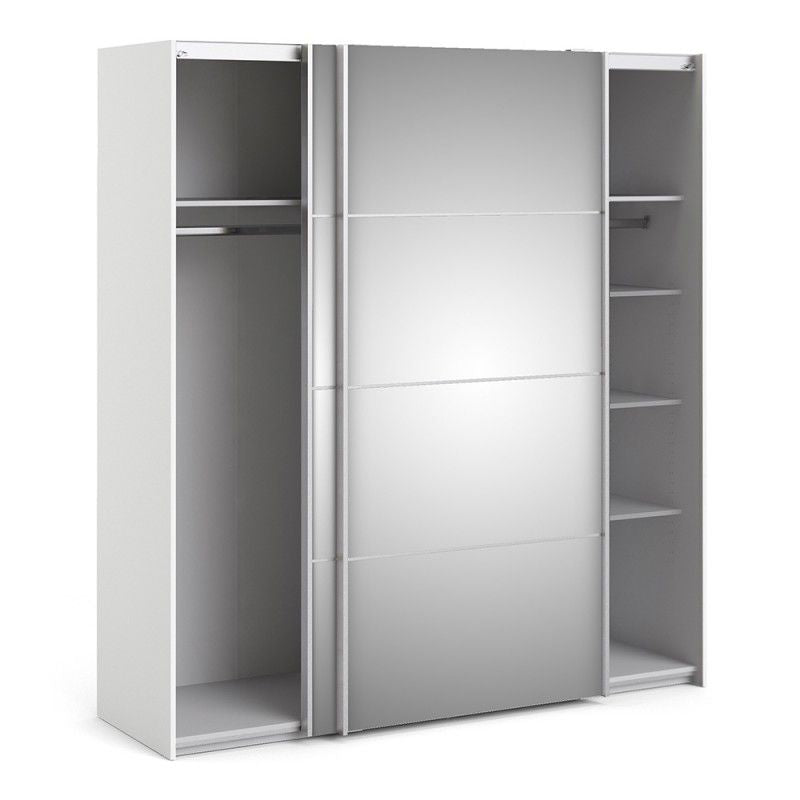 Verona Sliding Door Wardrobe 180cm in White with Mirror Doors with 5 Shelves