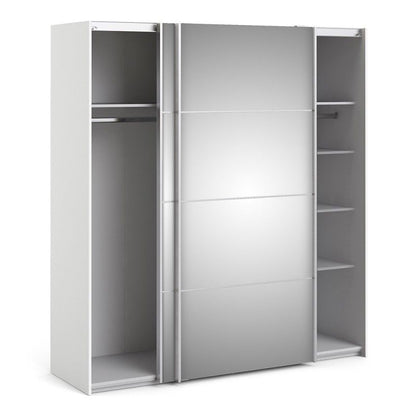 Verona Sliding Door Wardrobe 180cm in White with Mirror Doors with 5 Shelves