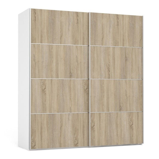 Verona Sliding Door Wardrobe 180cm in White with Oak Doors with 2 Shelves