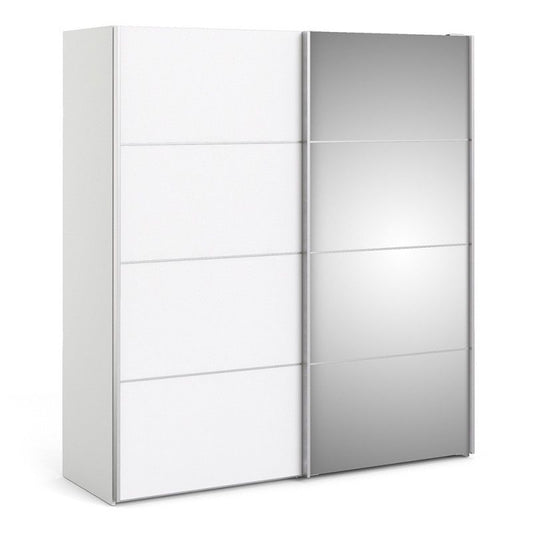 Verona Sliding Door Wardrobe 180cm in White with White and Mirror Doors with 2 Shelves