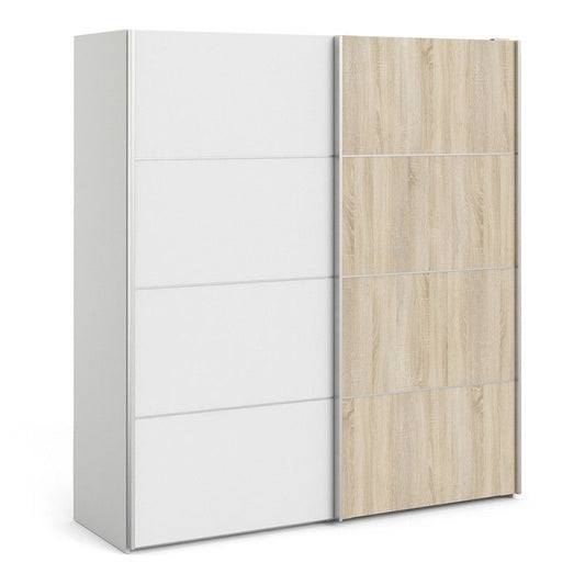 Verona Sliding Door Wardrobe 180cm in White with White and Oak doors with 2 Shelves