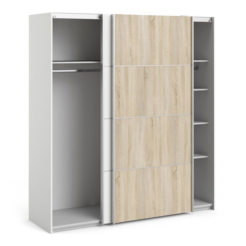 Verona Sliding Door Wardrobe 180cm in White with White and Oak doors with 5 Shelves