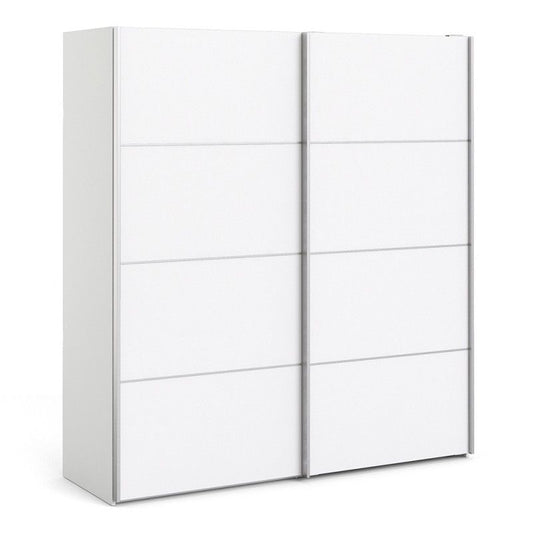 Verona Sliding Door Wardrobe 180cm in White with White Doors with 5 Shelves