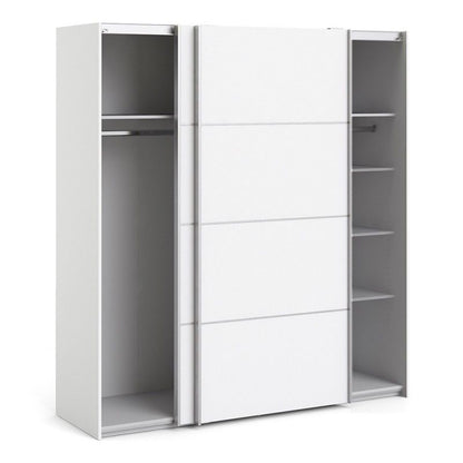 Verona Sliding Door Wardrobe 180cm in White with White Doors with 5 Shelves