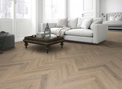 Lignum Fusion Premium 12mm Greige Oak Herringbone Laminate Flooring