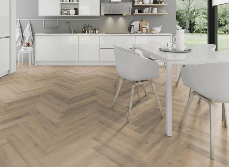 Lignum Fusion Premium 12mm Greige Oak Herringbone Laminate Flooring