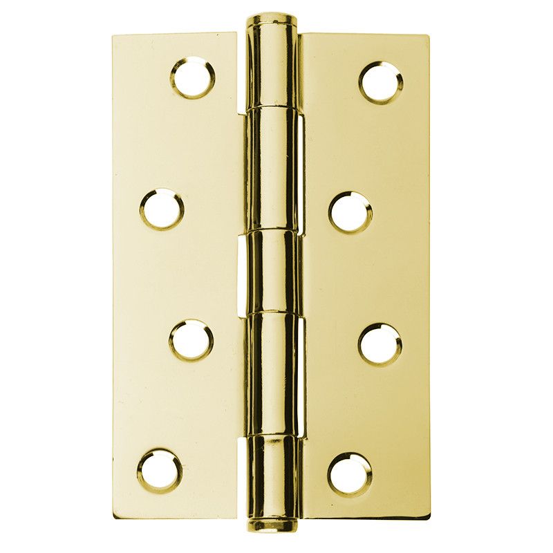 Intelligent Hardware Button Tip Hinge in Electro Brassed - 100mm x 65mm