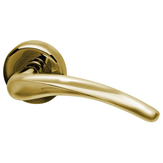 Intelligent Hardware Dune Lever in Polished Brass on Round Rose Door Handles