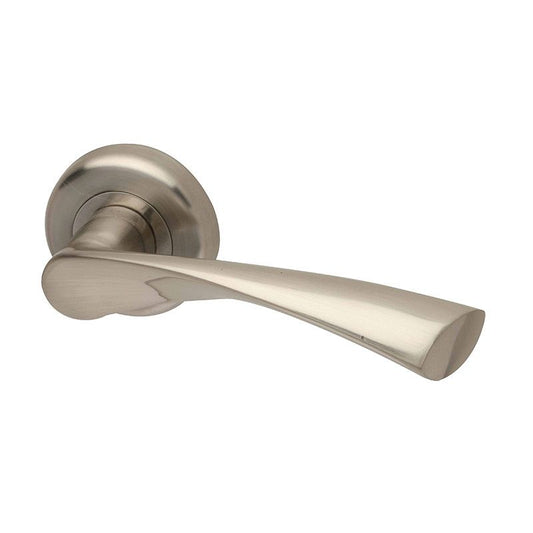 Intelligent Hardware E-Series Zeta Lever in Satin Nickel Plated on Round Rose Door Handles