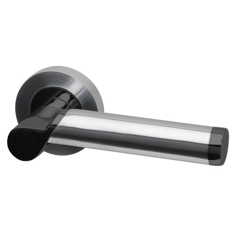 Intelligent Hardware Enterprise Lever in Polished Chrome / Black on Round Rose Door Handles