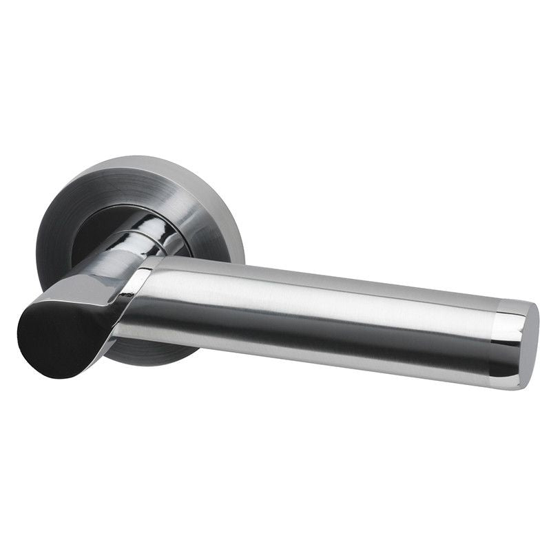 Intelligent Hardware Enterprise Lever in Polished Chrome / Satin Chrome on Round Rose Door Handles