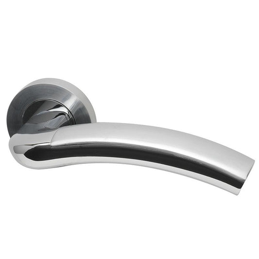 Intelligent Hardware Jade Lever in Polished Chrome / Satin Chrome Plated on Round Rose Door Handles