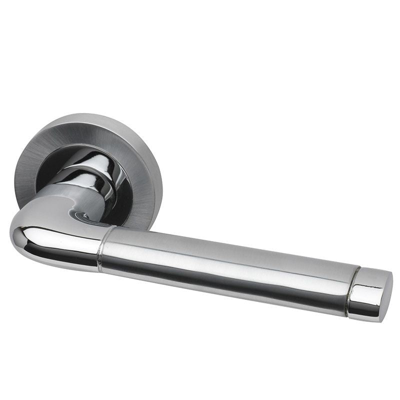 Intelligent Hardware Jet Lever in Polished Chrome / Satin Chrome Plated on Round Rose Door Handles