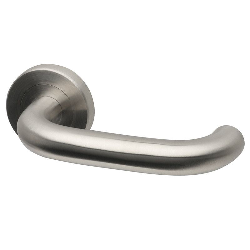 Intelligent Hardware K2 Lever in Satin Stainless Steel on Round Rose Door Handles