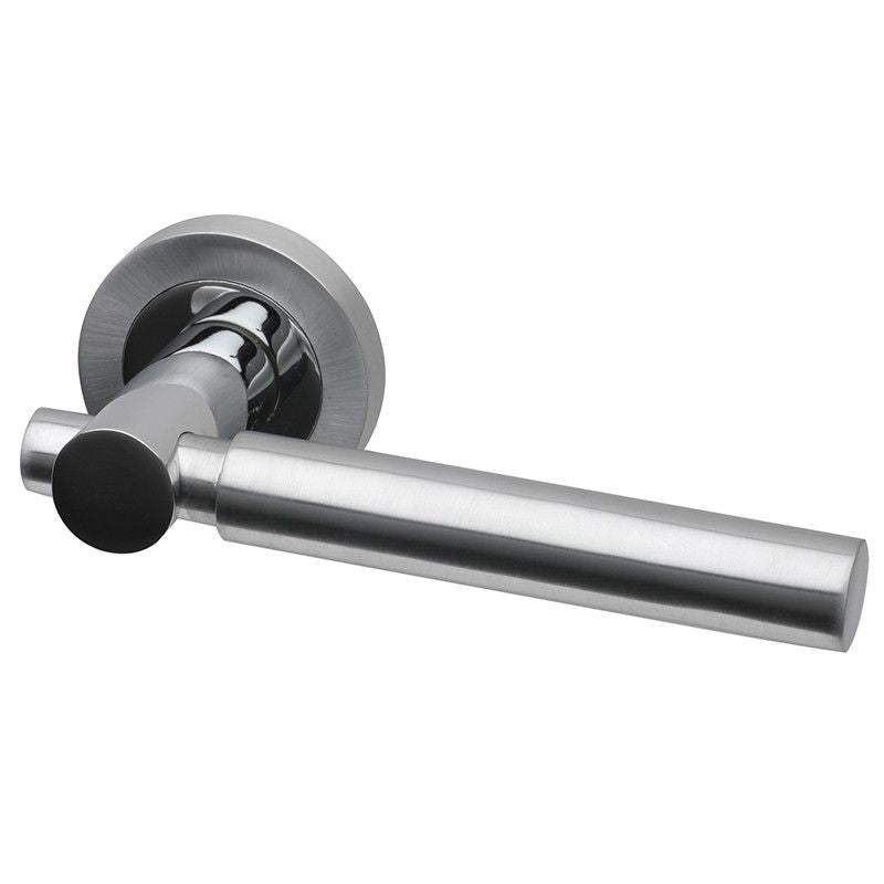 Intelligent Hardware Laser Lever in Polished Chrome / Satin Chrome on Round Rose Door Handles