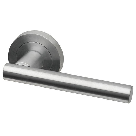 Intelligent Hardware Lynx Lever in Satin Chrome on Round Rose Door Handles