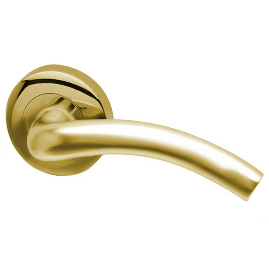 Intelligent Hardware Mirage Lever in Polished Brass on Round Rose Door Handles