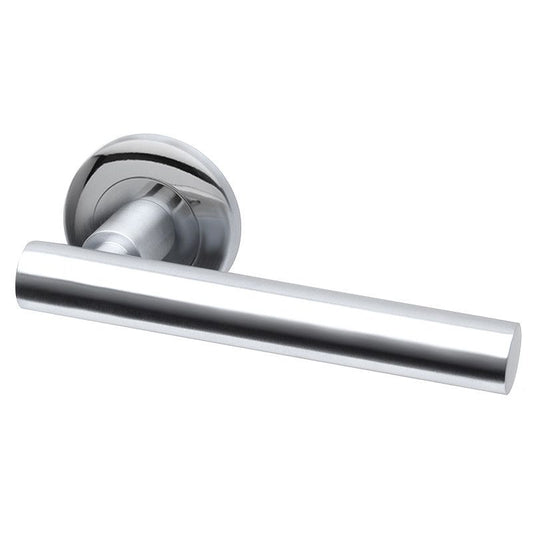 Intelligent Hardware Nevis Lever in Polished Stainless Steel on Round Rose Door Handles