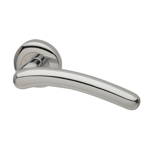 Intelligent Hardware Omega Lever in Polished Chrome on Round Rose Door Handles