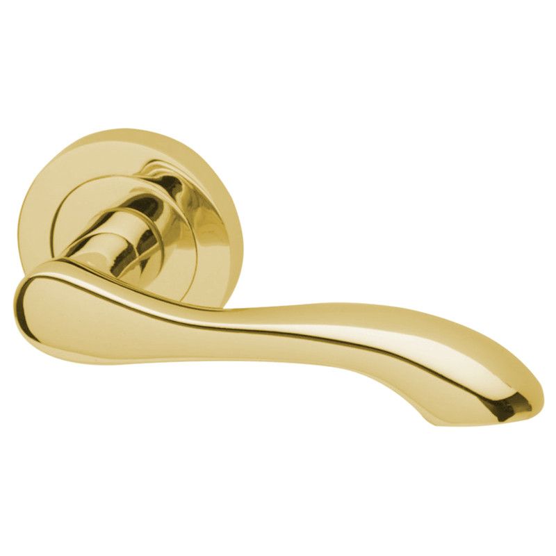 Intelligent Hardware Regent Lever in Polished Brass on Round Rose Door Handles