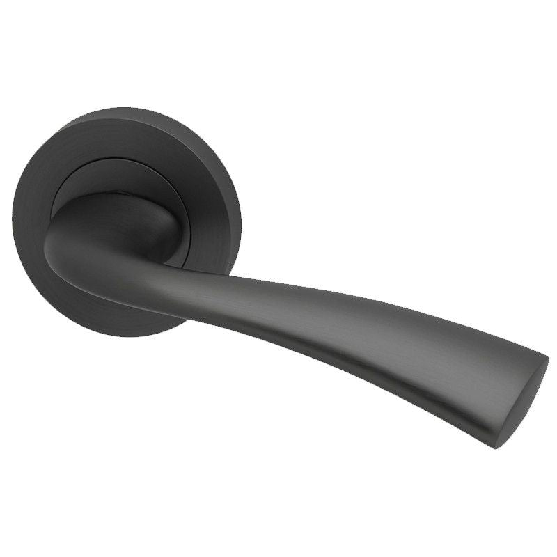 Intelligent Hardware Scimitar Lever in Black Nickel Plated on Round Rose Door Handles