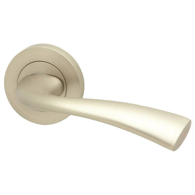 Intelligent Hardware Scimitar Lever in Pearl Nickel Plated on Round Rose Door Handles