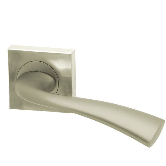 Intelligent Hardware Scimitar Lever in Pearl Nickel Plated on Square Rose