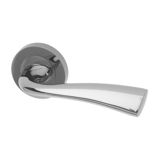 Intelligent Hardware Scimitar Lever in Polished Chrome on Round Rose Door Handles