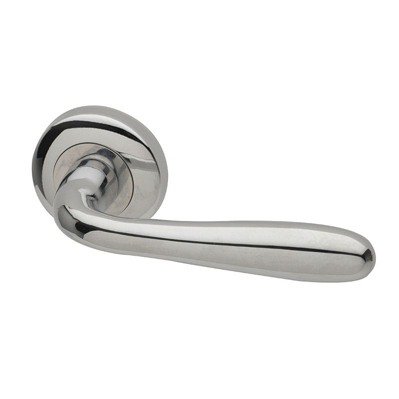 Intelligent Hardware Sigma Lever in Polished Chrome on Round Rose Door Handles