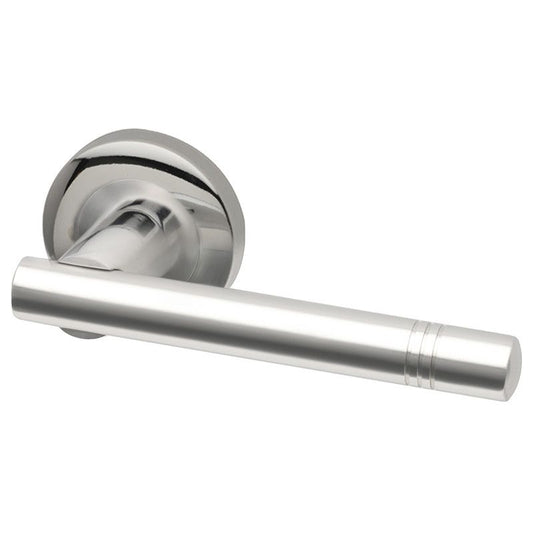 Intelligent Hardware Snowden Lever in Polished Stainless Steel on Round Rose Door Handle