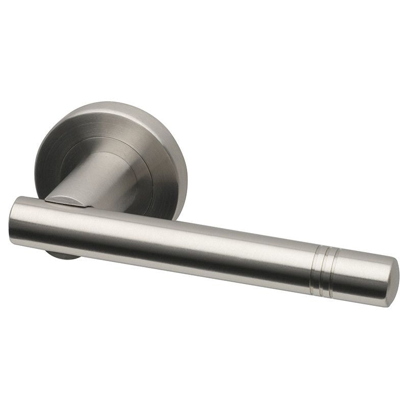 Intelligent Hardware Snowden Lever in Satin Stainless Steel on Round Rose Door Handles