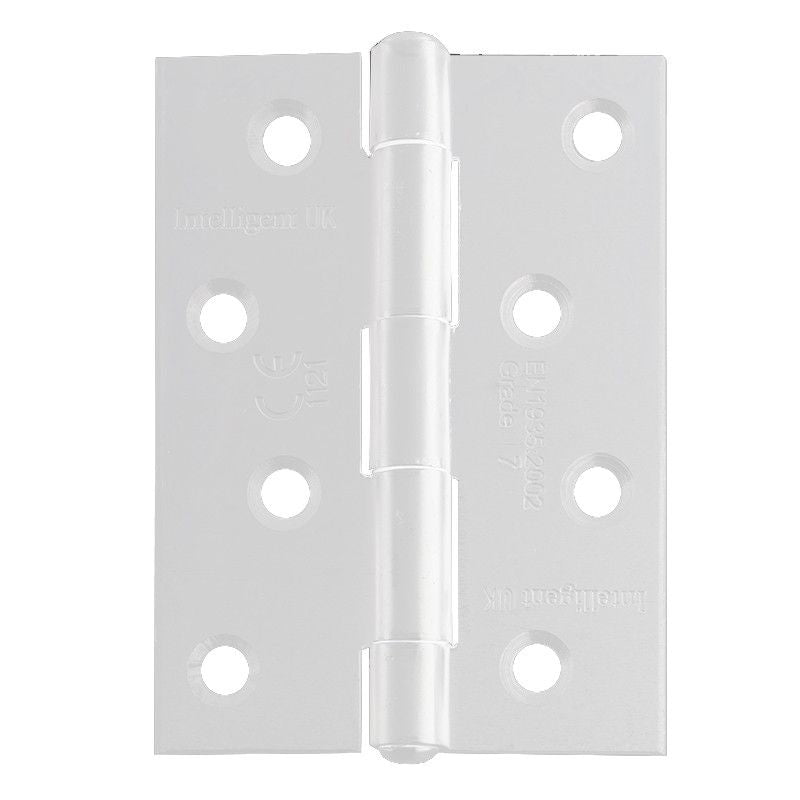 Intelligent Hardware Strong Steel Butt Hinge in White Powder Coated - 100mm x 75mm